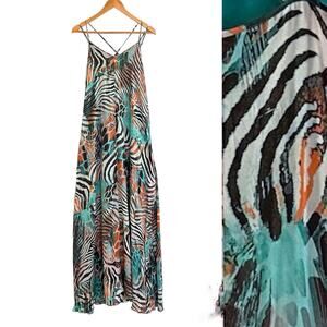 Guess Marciano Silk Abstract Zebra Animal Print Maxi Dress Resortwear
Size Small